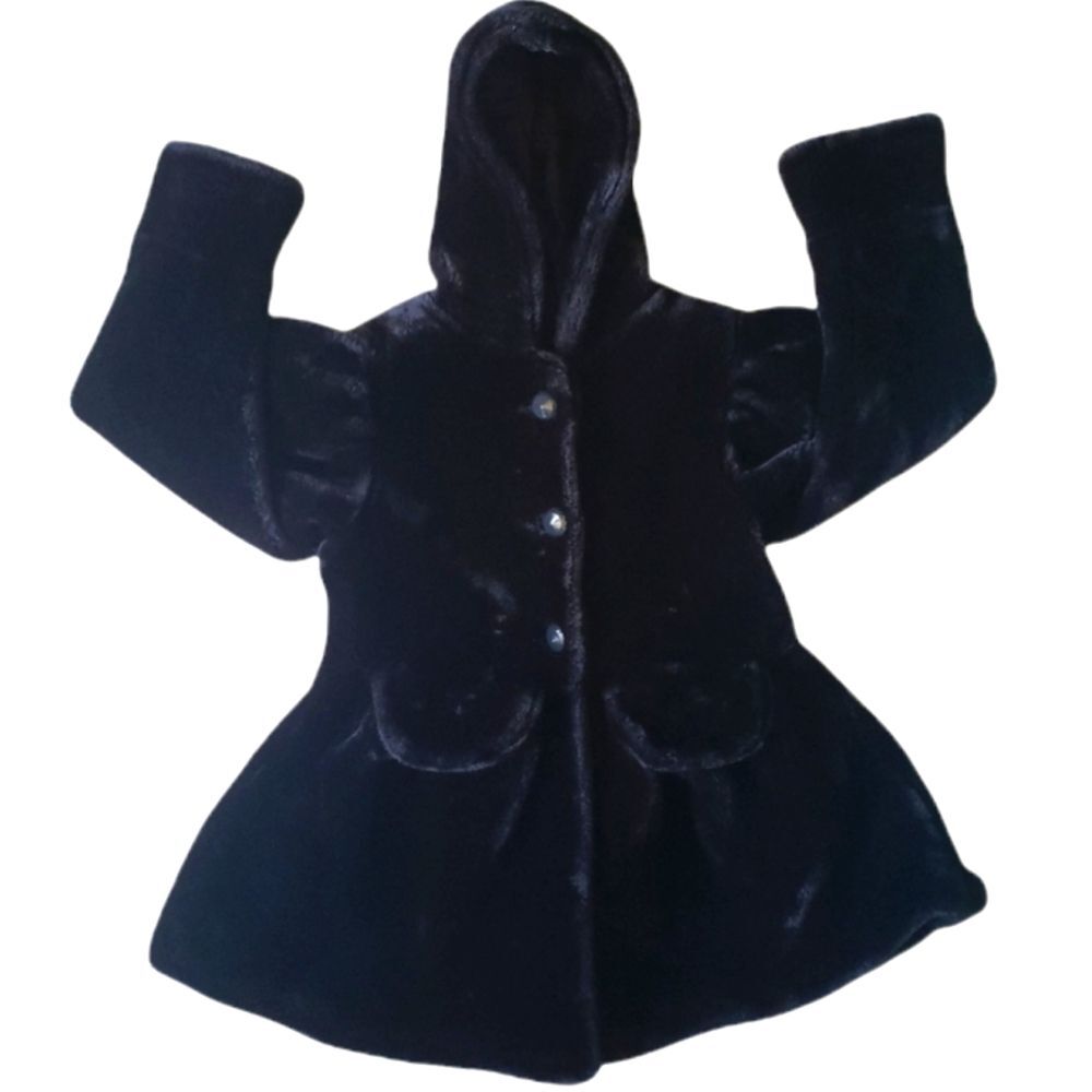 Girls Maria Dionisiou Black Faux Fur Hooded Jacket - 6